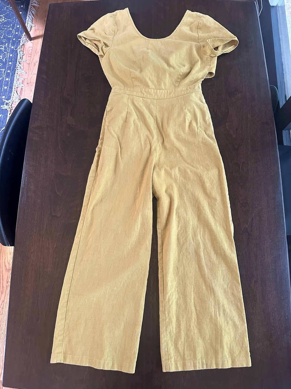 No:Vint Linen Wide Leg Tie Back Jumpsuit Cut Outs Mustard Yellow S EUC
